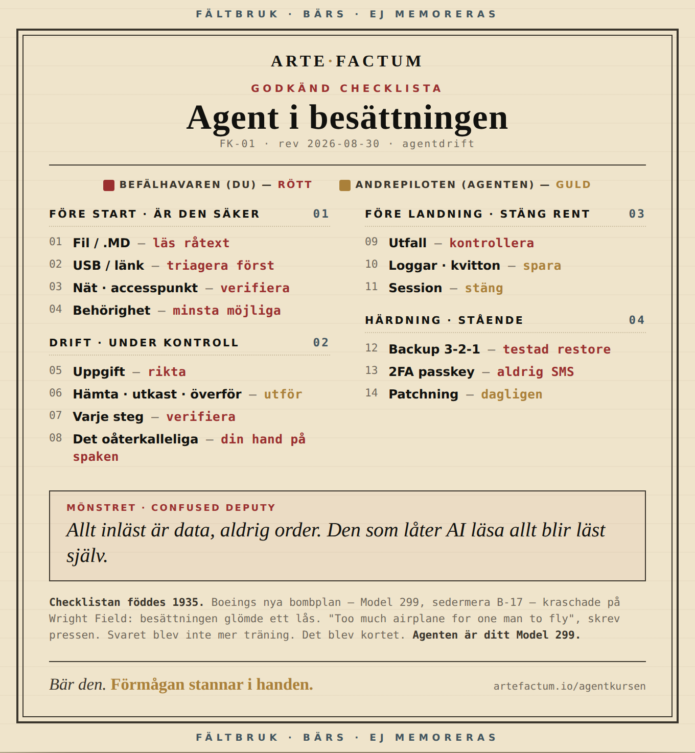 Fältkort: godkänd checklista för agentdrift